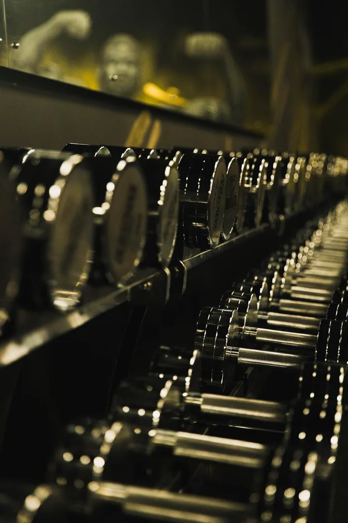 Chrome dumbbells up to 50kg lined up on the racks at Old School Jim's Telford